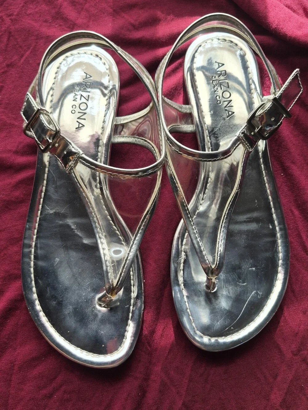 Arizona Jean Co Brenna Silver Metallic Clear Strap Sandals Size 6
